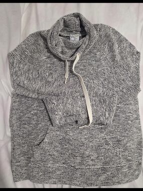 Offline By Arie Marled Gray Knit Funnel Neck Sweater with Drawstring